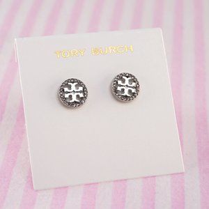 Tory Burch Miller Pavé Stud Earrings in Silver - Brand New